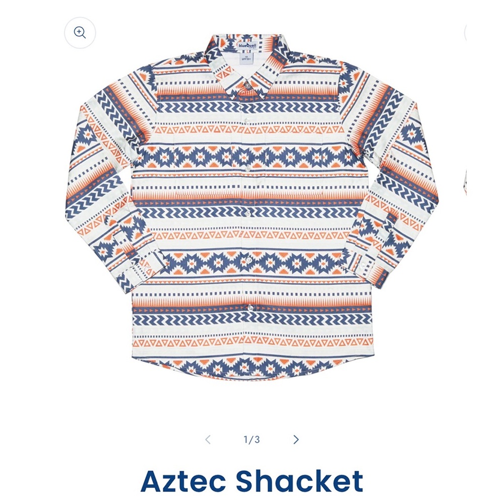 NEW! Blue Quail Kids Aztec Button Down Shacket - Blue and Orange Sz 6